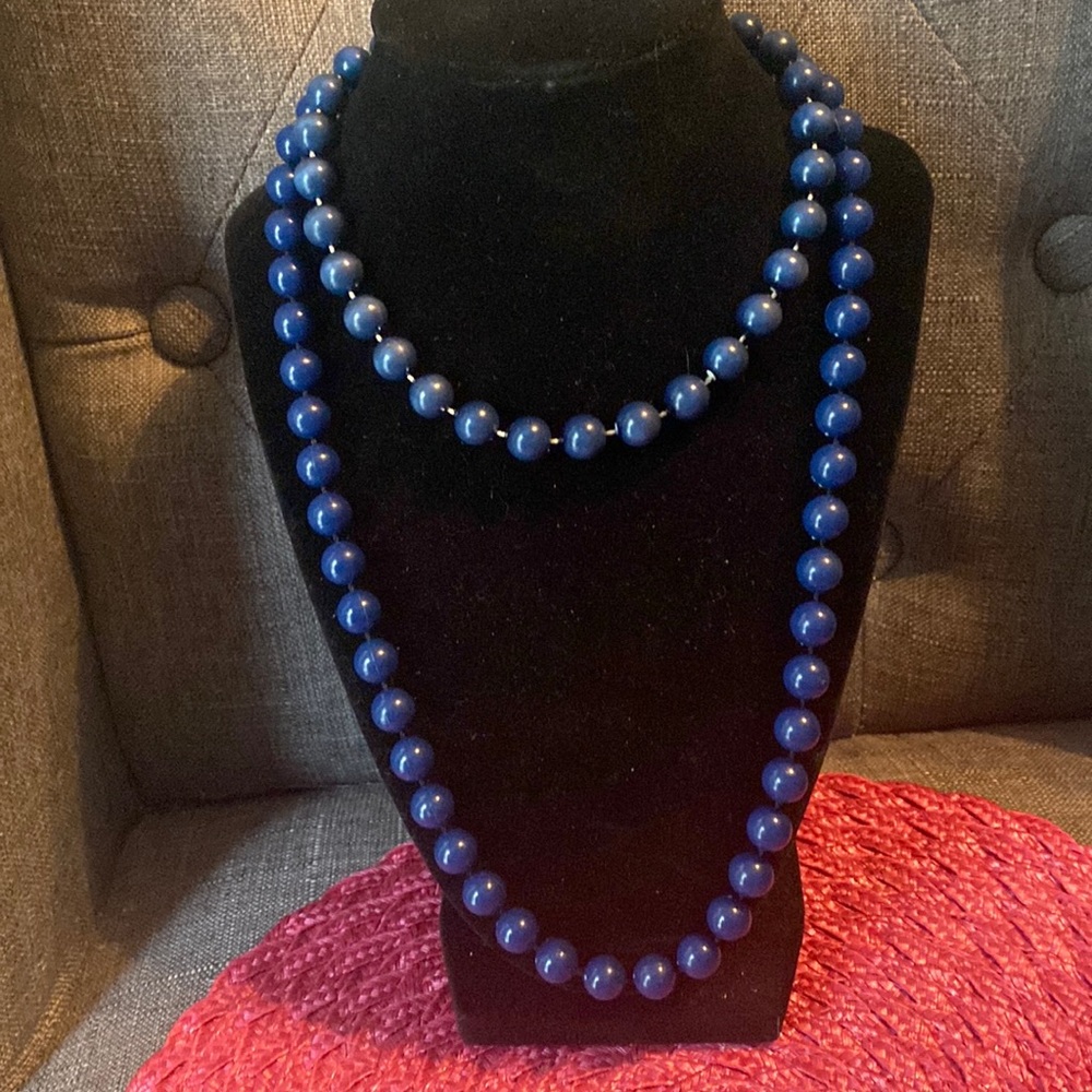 (2) navy blue plastic beaded necklaces